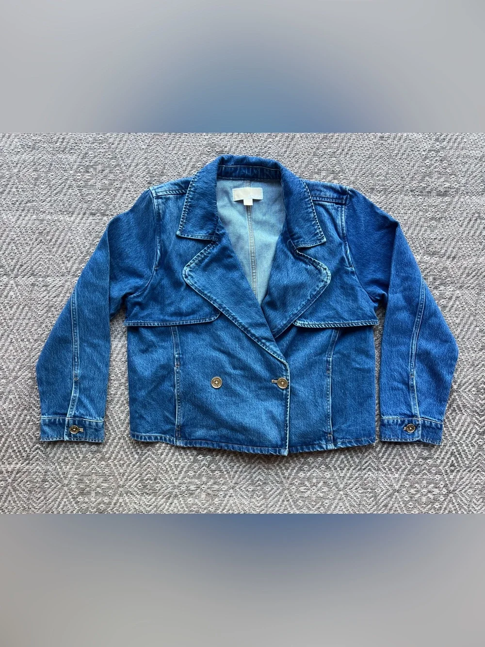 Michael Kors Denim Trench Jacket Women's Large Blue Double Breasted Jean Coat